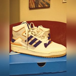 Adidas Forum Exhibit Mid Shoes Mens Sz 11 Off White/Purple/Gold Sneakers Casual